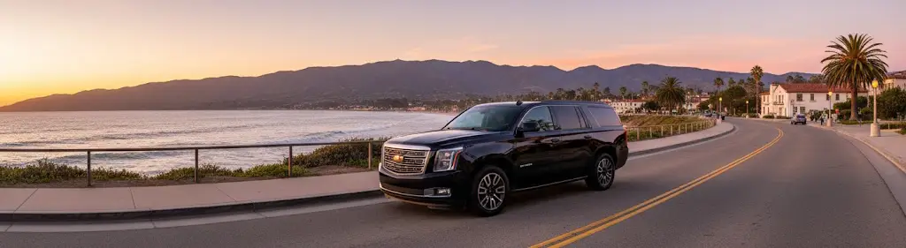 Premium Santa Barbara to LAX car service and private limo with luxury black SUV.